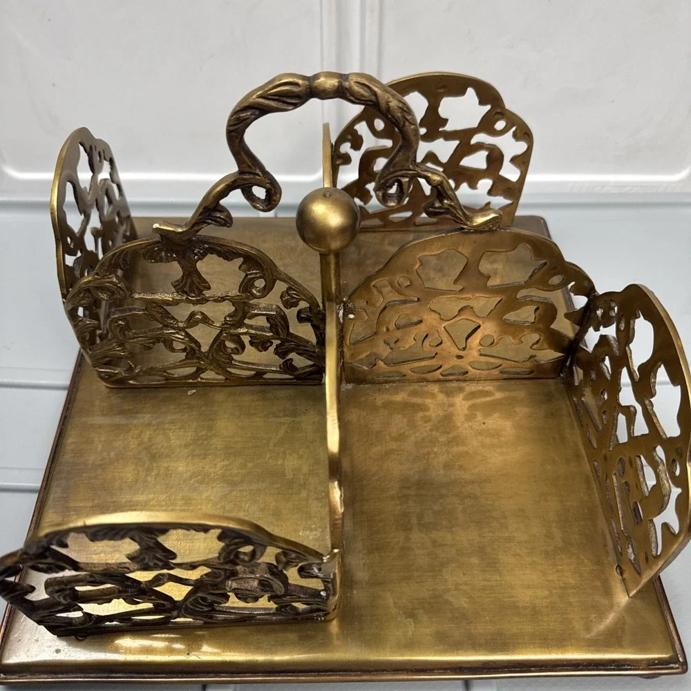 VTG RARE Ornate Victorian Solid Brass Book Stand Caddy /Utility Caddy - READ